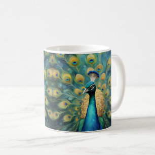 Taza De Café Hermoso pavo real verde y azul