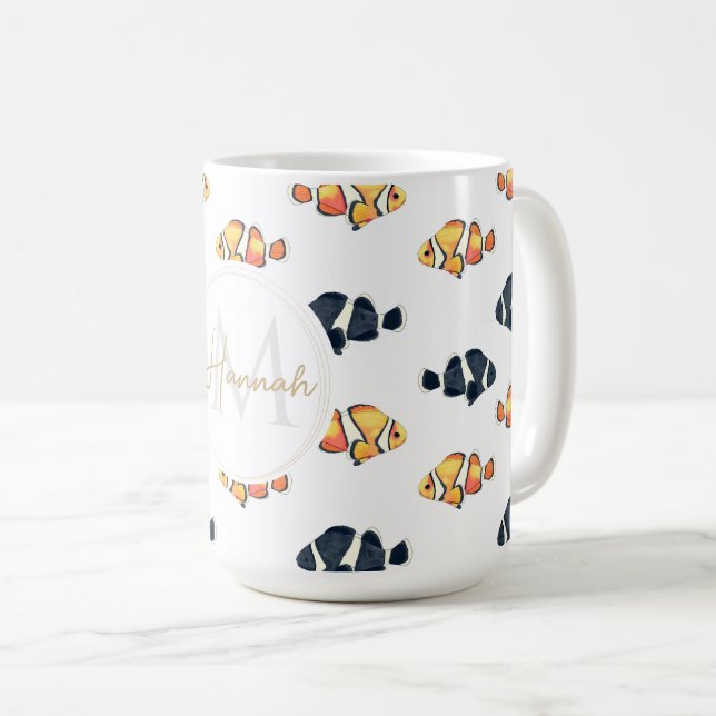 Taza De Café Hermoso Payaso Pintando Pescado Negro y Amarillo (Anverso derecho)
