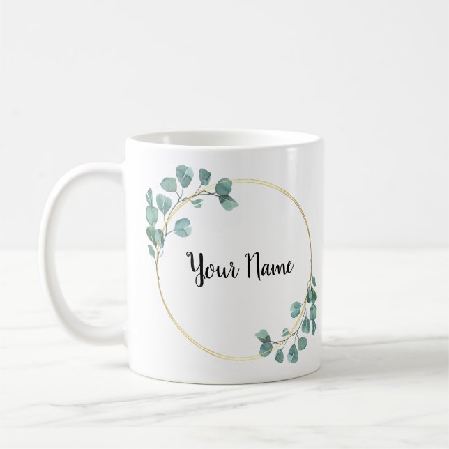 Taza De Café Hermoso Personalizado de nombre verde flor (Izquierda)
