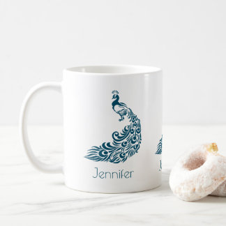 Taza De Café Hermoso Personalizado del Ilustracion Blue Peacock