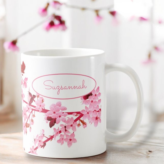 Taza De Café Hermoso Personalizado floral de cerezo rosa (Subido por el creador)