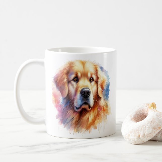 Taza De Café Hermoso recuperador de oro en acuarela (Con donut)