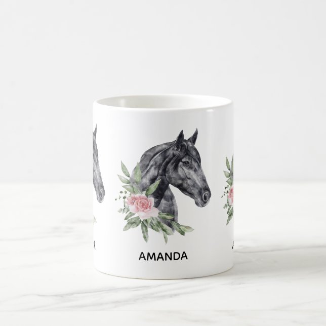 Taza De Café Hermoso retrato de cabeza de caballo negro (Centro)