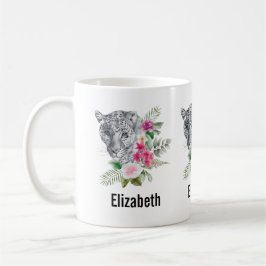 Taza De Café Hermoso retrato de cabeza de leopardo en acuarela