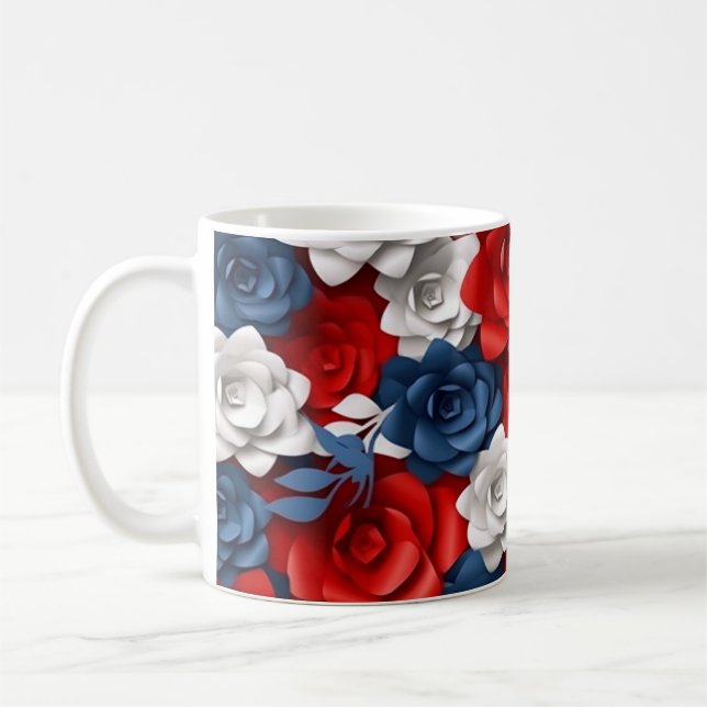 Taza De Café Hermoso Rojo Azul Azul Flor Jardín Floral Estados  (Izquierda)