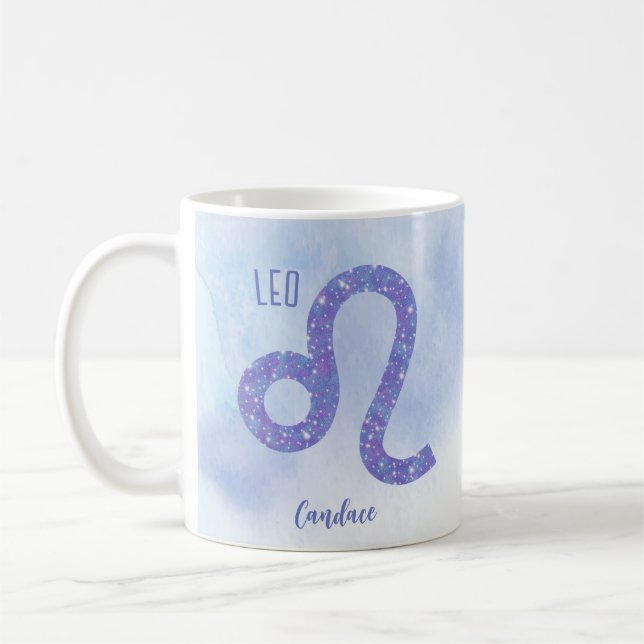 Taza De Café Hermoso Rótulo Astrología Leo Personalizado Púrpur (Izquierda)