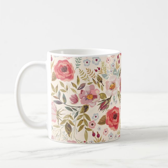 Taza De Café Hermoso Sketch de flores rojas (Izquierda)