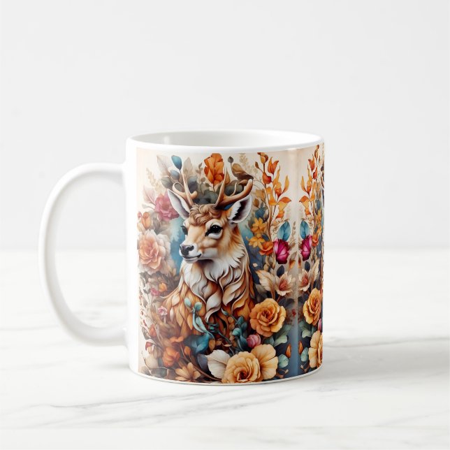 Taza De Café Hermoso Stag entre flores (Izquierda)