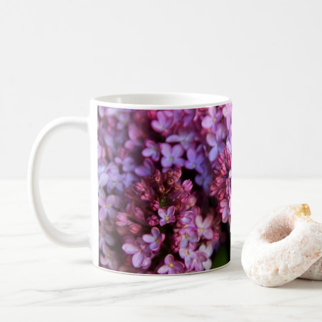 Taza De Café Hermoso tazón floral de 11 oz con arte de lila (Con donut)