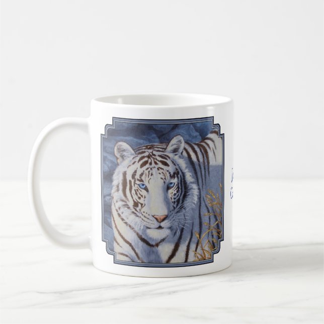 Taza De Café Hermoso tigre blanco con ojos azul cristal (Izquierda)