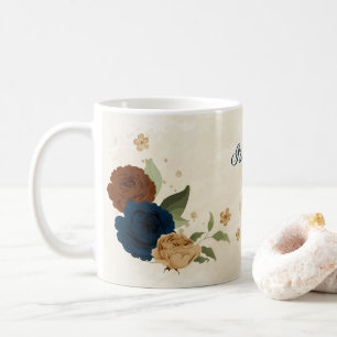 Taza De Café Hermoso tono tierra azul marino floral