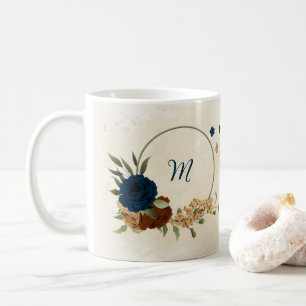 Taza De Café Hermoso tono tierra azul marino floral