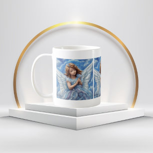 Taza De Café hermoso vestido azul Ángel y alas