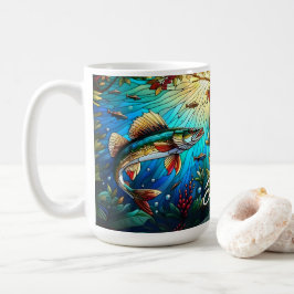 Taza De Café Hermoso Walleye Pike en el lago