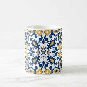 Taza De Café 💙 💛 Hermosos Azulejos azules y amarillos,  