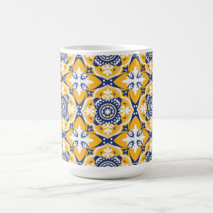 Taza De Café 💙🤍💛 Hermosos Azulejos azules y amarillos