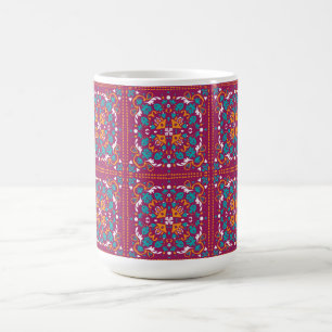 Taza De Café 🤩 Hermosos Azulejos granates y turquesas,
