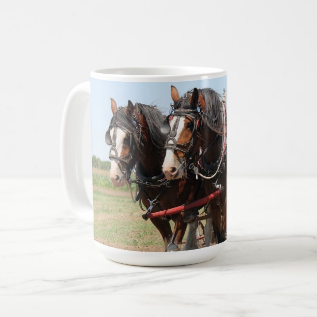 Taza De Café Hermosos caballos de Clydesdale arando (Anverso izquierdo)
