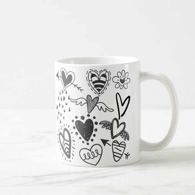 Taza De Café Hermosos corazones en negro Mug (Derecha)