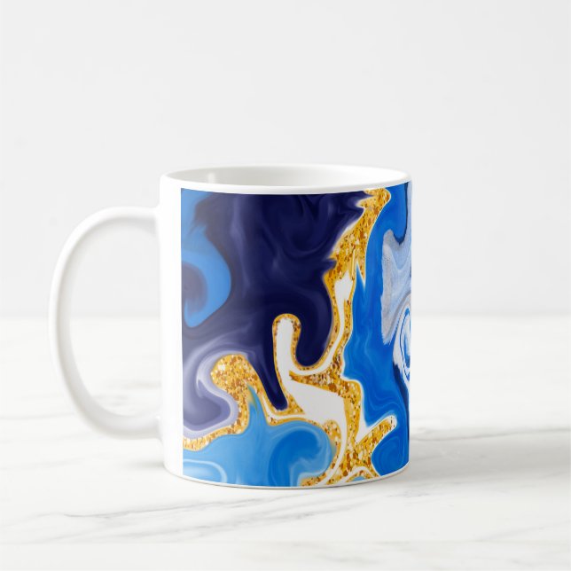 Taza De Café Hermosos remolinos azules, dorados y blancos como 