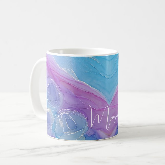 Taza De Café Hermosos Rosas con el nombre de Purple Blue Abstra (Anverso izquierdo)