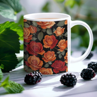Taza De Café Hermosos rosas rojos y naranjas
