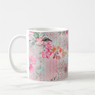 Taza De Café Hermosos rosas sobre textura de papel vintage ilus