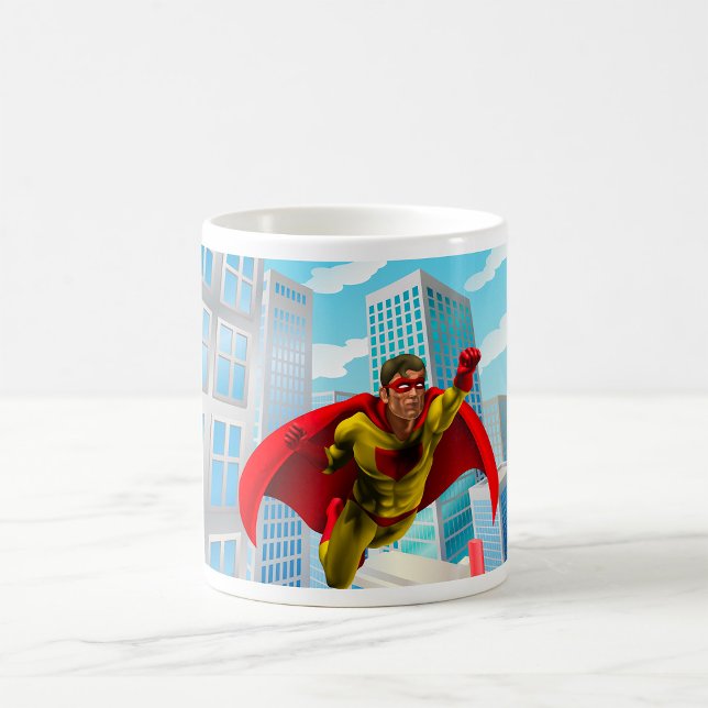Taza De Café Héroe rojo y amarillo estilo cómic de superhéroes  (Subido por el creador)