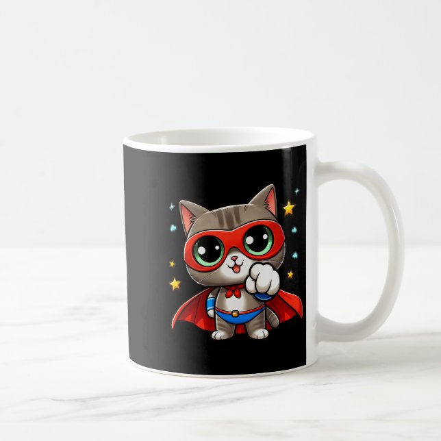 Taza De Café Heroic Super Cat With Cape Gift Men Kids Women Fun (Derecha)