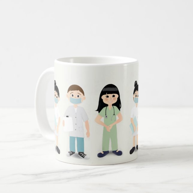 Taza De Café Heros médicos con enfermeras y Médicas (Anverso izquierdo)