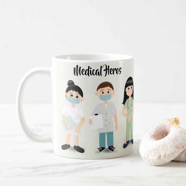 Taza De Café Heros médicos con enfermeras y Médicas (Con donut)