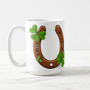Taza De Café Herradura Afortunada Con Tréboles Verdes