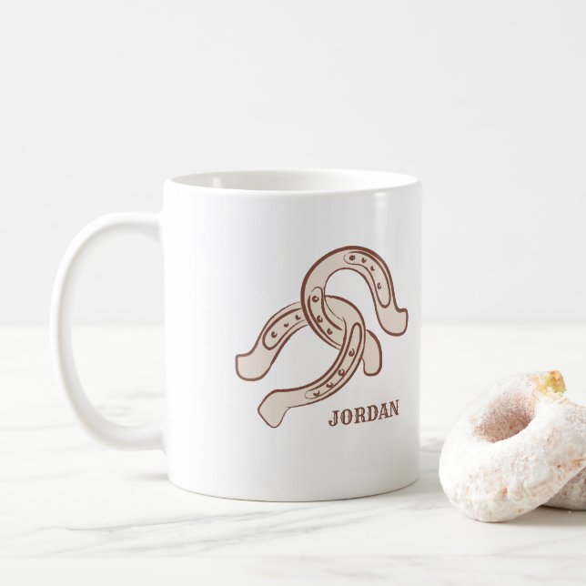 Taza De Café Herraduras De Mano | Rústica neutral occidental (Con donut)