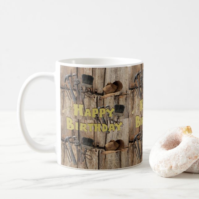 Taza De Café Herramientas de construcción de Mug Feliz Cumpleañ (Con donut)