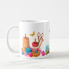 Taza De Café Herramientas de costura de melocotón acuarela nomb