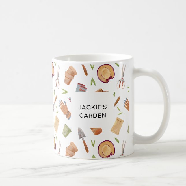 Taza De Café Herramientas de jardinería de acuarela personaliza (Derecha)