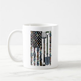 Taza De Café Herramientas Shovel Rake American Flag Gardener