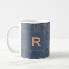 Taza De Café Herringbone Chevron Patrón Retro Azul Personal