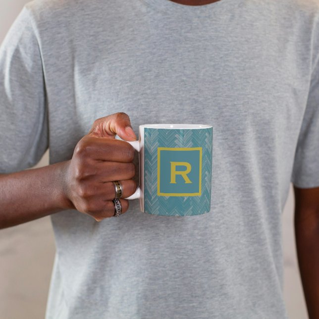 Taza De Café Herringbone Chevron Pattern Turquoise Personal (Subido por el creador)
