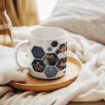 Taza De Café Hexagón geométrico | Moderno 4 Día del Padre de Fo<br><div class="desc">4 collage de fotos enmarcado en una forma moderna y moderna de abeja y contrastando el blues con tu elección de personalización. Personalice el mensaje de su personalizado con letras blancas. Se pueden cambiar todos los colores. Estos son regalos perfectos para cualquier padre. ¡Un regalo que valorará por toda la...</div>