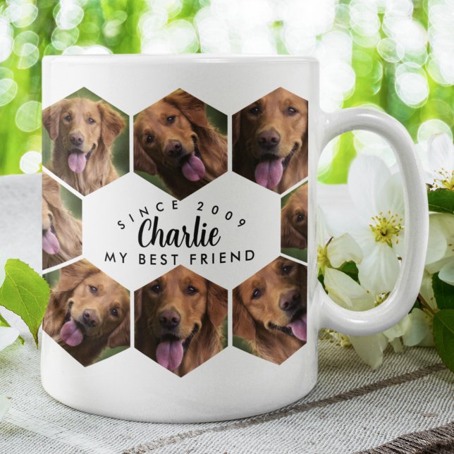 Taza De Café Hexagon Honeycomb mascota foto collage moderno ele (Subido por el creador)