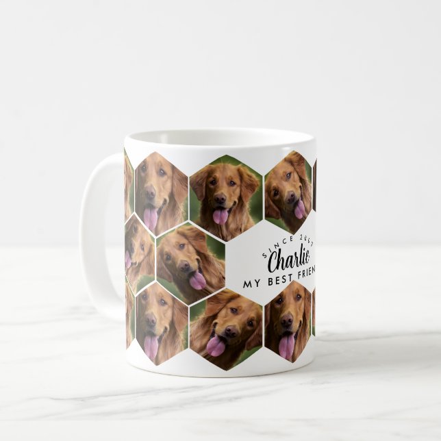 Taza De Café Hexagon Honeycomb mascota foto collage moderno ele (Anverso izquierdo)