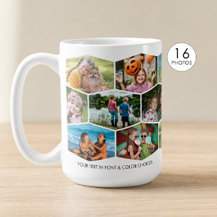 Taza De Café Hexágono Patrón de Colage de Fotos 16 Personalizad