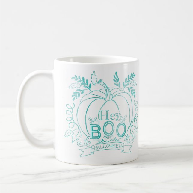 Taza De Café Hey BOO, Halloween Collection Teal (Izquierda)