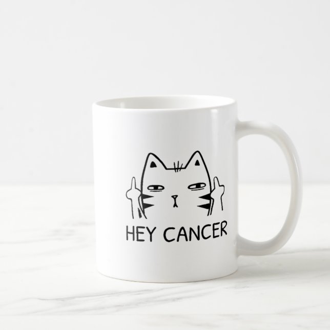 Taza De Café Hey Cancer F Funny Cat Middle Finger For Men Women (Derecha)