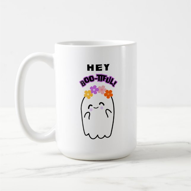 Taza De Café Hey, Hermoso Fantasma Cuta y Regalo de Halloween d (Izquierda)