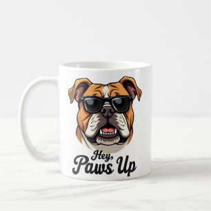 Taza De Café Hey Paws Up Bulldog Vintage con Gafas Divertido