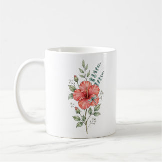 Taza De Café Hibisco de libélula adorable jardín acuarela
