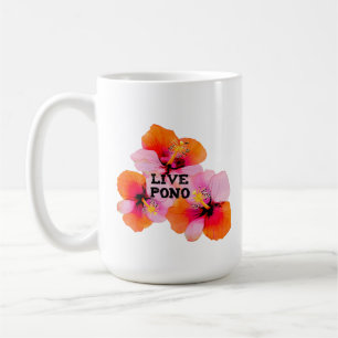 Taza De Café Hibisco floral tropical artístico vivo Pono Hawaii