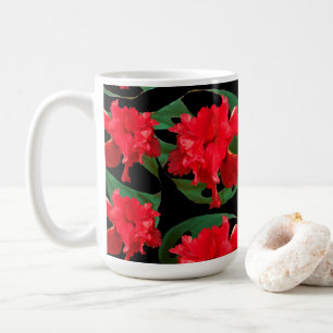 Taza De Café Hibisco Monstera Patrón Negro Jardinero